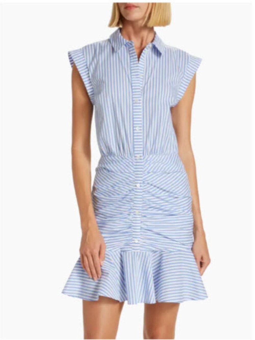 Veronica Beard Blue White (Item-223) Striped Bell-Bottom Ruched Shirtdress 0